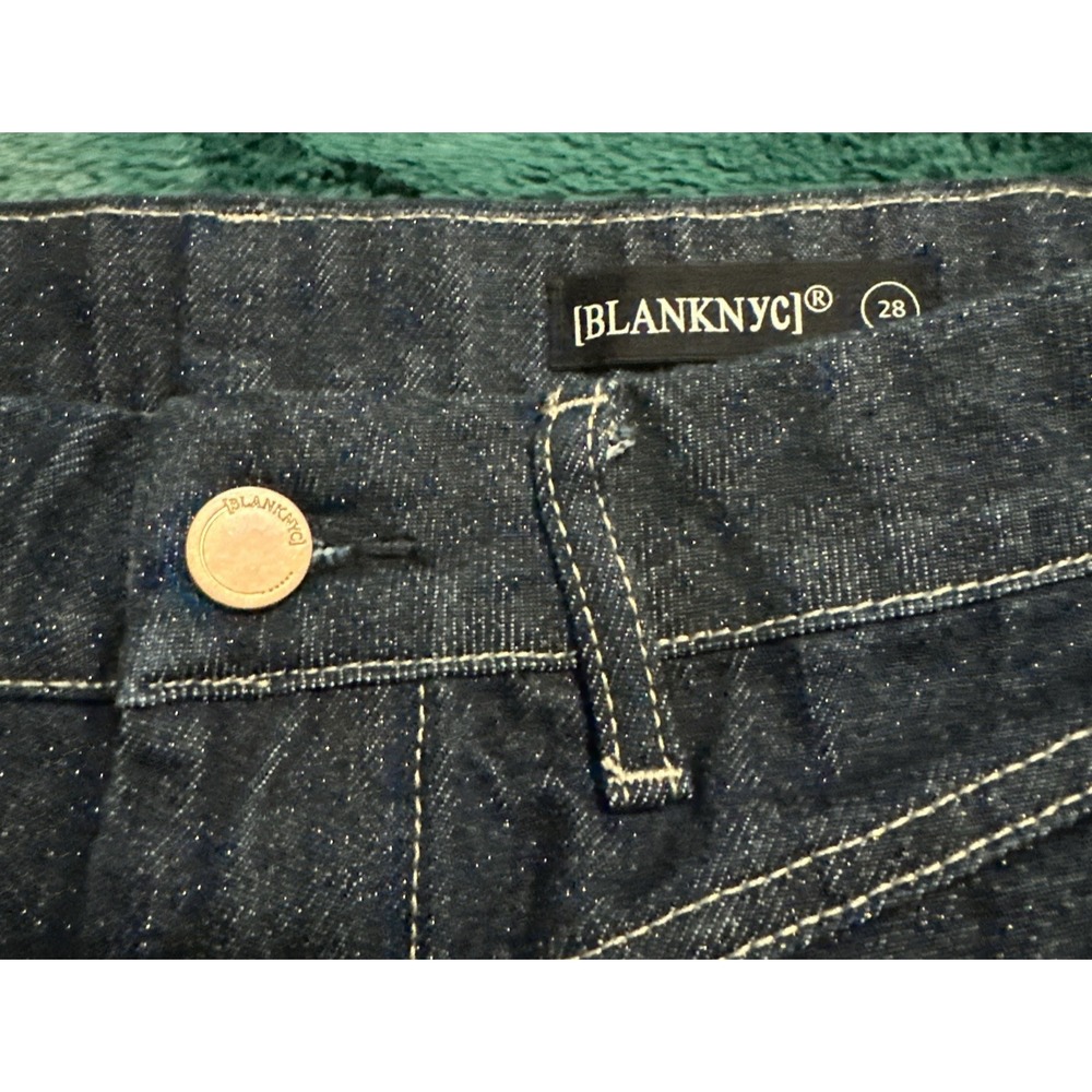 Blank NYC Size 28 Metallic Weave Dark Denim Micro Mini Skirt Gold Glitter - Picture 2 of 10